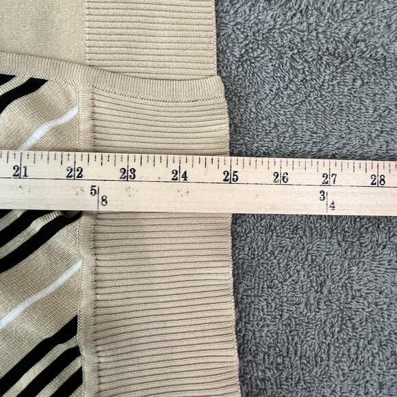 Exclusively Misook Cardigan Sweater Womens Medium Petite‎ Tan Striped Open Front - Picture 7 of 8